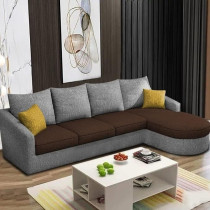 Raj Furniture Sumptuous Serenity The Round Lounger L-Shape 6 Seater Sofa Set For Your Living Room, Rhs, Brown Grey