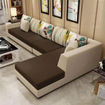 Raj Furniture 5 Seater Sofa For Living Room, Brown Cream Fabric
