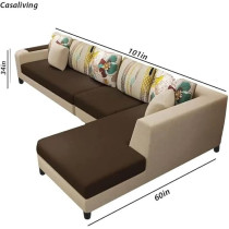 Raj Furniture 5 Seater Sofa For Living Room, Brown Cream Fabric