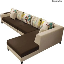 Raj Furniture 5 Seater Sofa For Living Room, Brown Cream Fabric