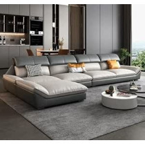 Raj Furniture Nordic Style Modern Luxury Leather Living Room Couch, Black And Beige