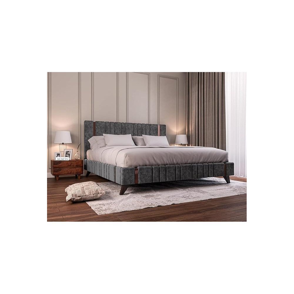 Ripple Furniture Modern Design Velvet Upholstered King Size Bed Frame With Headboard (Without Mattress)