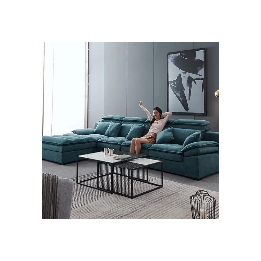 Raj Furniture Modern Luxury Fabric Combination Living Room Family Sofa, Blue