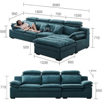 Raj Furniture Modern Luxury Fabric Combination Living Room Family Sofa, Blue