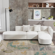 Ripple Furniture 3 Piece Living Room Sectional Sofa Set, L Shape Upholstery Love Seats Couch With Chaise And And 2 Pillows For Home Apartment, White