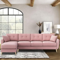 Raj Furniture Verdelux L-Shaped Sofa Set - 6 Seater (Lhs) With Premium Velvet Upholstery, Pink Fabric