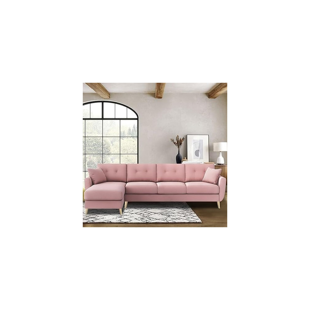Raj Furniture Verdelux L-Shaped Sofa Set - 6 Seater (Lhs) With Premium Velvet Upholstery, Pink Fabric