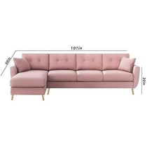 Raj Furniture Verdelux L-Shaped Sofa Set - 6 Seater (Lhs) With Premium Velvet Upholstery, Pink Fabric