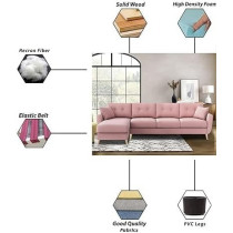 Raj Furniture Verdelux L-Shaped Sofa Set - 6 Seater (Lhs) With Premium Velvet Upholstery, Pink Fabric