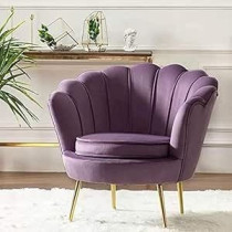 Raj Furniture Round Shaped Flower Chair, Mettle Legs, Velvet (Purple)