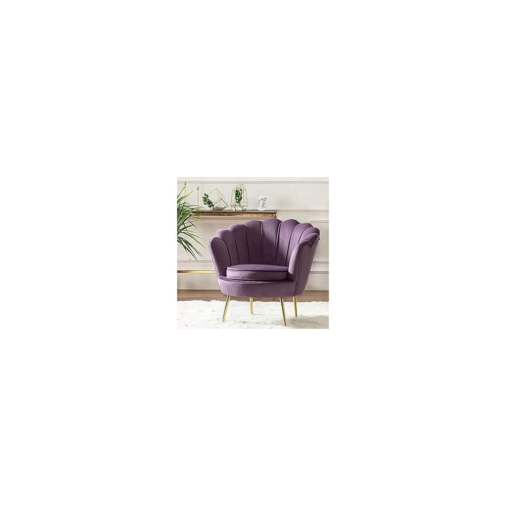 Raj Furniture Round Shaped Flower Chair, Mettle Legs, Velvet (Purple)