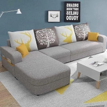 Raj Furniture 6 Seater L Shape Sofa Set For Living Room, Grey Fabric