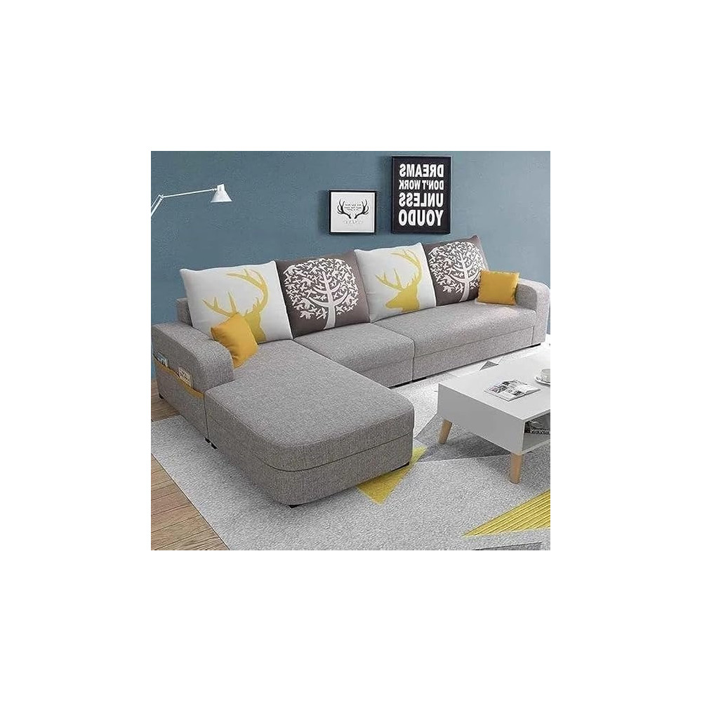 Raj Furniture 6 Seater L Shape Sofa Set For Living Room, Grey Fabric
