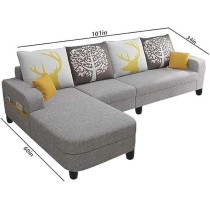 Raj Furniture 6 Seater L Shape Sofa Set For Living Room, Grey Fabric