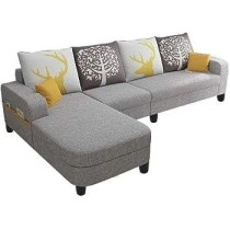 Raj Furniture 6 Seater L Shape Sofa Set For Living Room, Grey Fabric