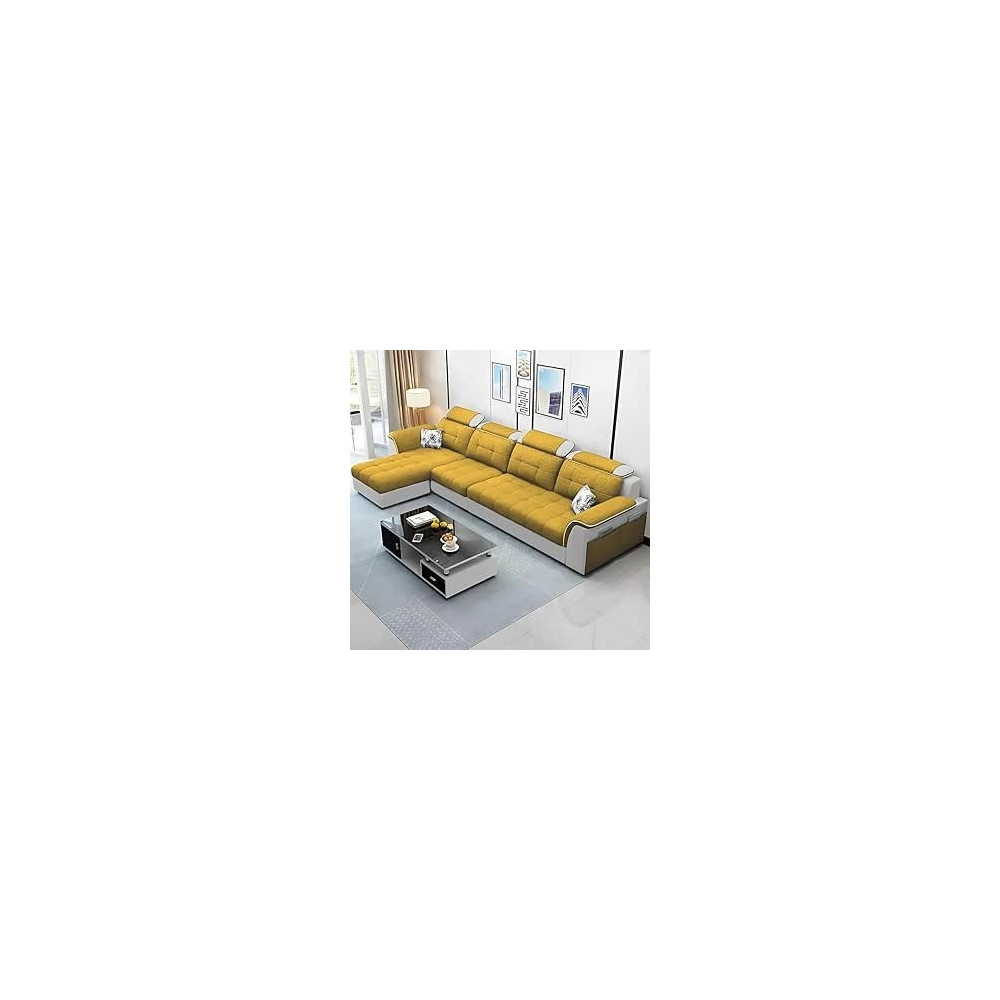 Raj Furniture Luxury L Shape Lhs Sofa For Living Room In Premium Fabric, Yellow Grey