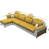 Raj Furniture Luxury L Shape Lhs Sofa For Living Room In Premium Fabric, Yellow Grey