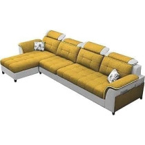 Raj Furniture Luxury L Shape Lhs Sofa For Living Room In Premium Fabric, Yellow Grey