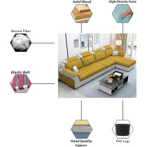 Raj Furniture Luxury L Shape Lhs Sofa For Living Room In Premium Fabric, Yellow Grey