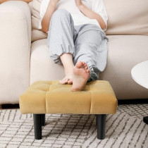 Raj Furniture Small Footstool Ottoman,Velvet Soft Footrest Ottoman With Wood Legs,Sofa Footrest Extra Seating For Living Room Entryway Office, Yellow
