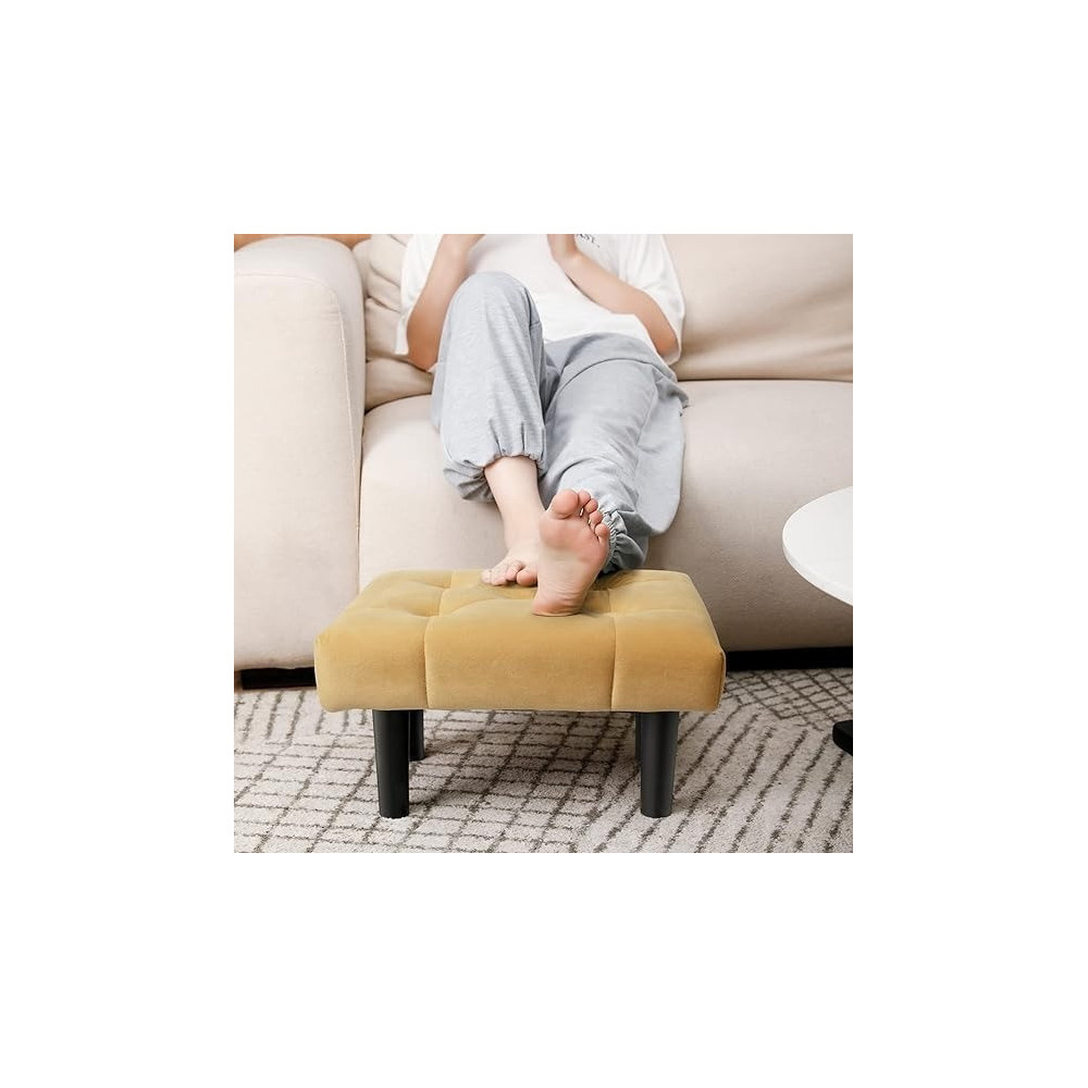Raj Furniture Small Footstool Ottoman,Velvet Soft Footrest Ottoman With Wood Legs,Sofa Footrest Extra Seating For Living Room Entryway Office, Yellow