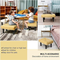 Raj Furniture Small Footstool Ottoman,Velvet Soft Footrest Ottoman With Wood Legs,Sofa Footrest Extra Seating For Living Room Entryway Office, Yellow