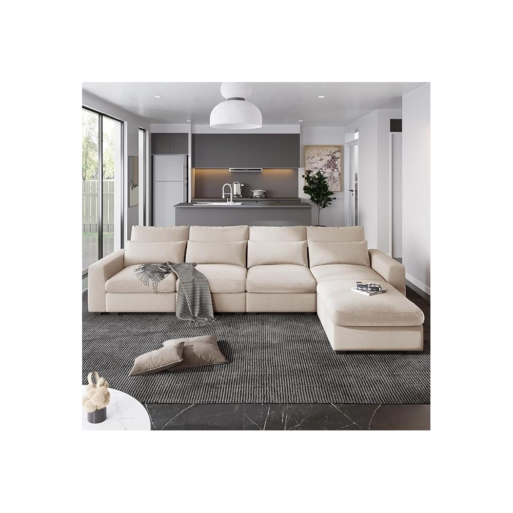 Ripple Furniture Modular Sofa Set With Chaise Lounge, Beige