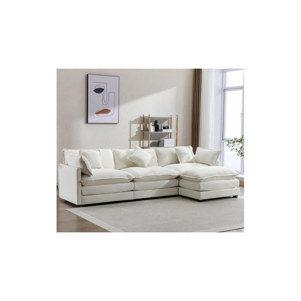 Ripple Furniture Sectional Sofa With Chaise Lounge, 3-Seater, Beige
