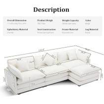 Ripple Furniture Sectional Sofa With Chaise Lounge, 3-Seater, Beige