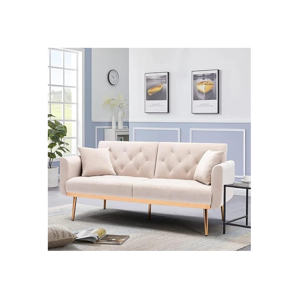 Raj Furniture Luxurious Velvet Convertible Sofa-Bed, Beige