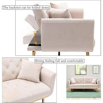 Raj Furniture Luxurious Velvet Convertible Sofa-Bed, Beige