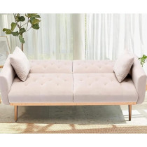 Raj Furniture Luxurious Velvet Convertible Sofa-Bed, Beige