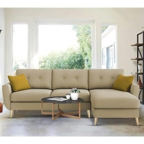 Raj Furniture Royal Azure Elegance 4 Seater L-Shaped Living Room Sofa In Plush Velvet Fabric (Rhs, Cream Fabric)