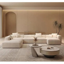 Ripple Furniture Luxury Living Room Sofa Set With Ottoman, Square Sectional Couches, Large Rectangular Chaise Lounge Chair (Beige, Left)