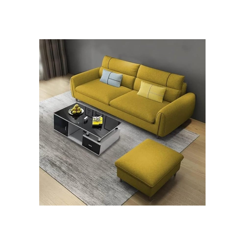 Raj Furniture Luxury 3 Seater Sofa For Living Room, Yellow Fabric