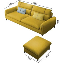 Raj Furniture Luxury 3 Seater Sofa For Living Room, Yellow Fabric