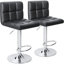 Homall Bar Stools Modern Pu Leather Adjustable Swivel Barstools, Armless Hydraulic Kitchen Counter Bar Stool Synthetic Leather Extra Height Square Island Barstool With Back Set Of 2, Black