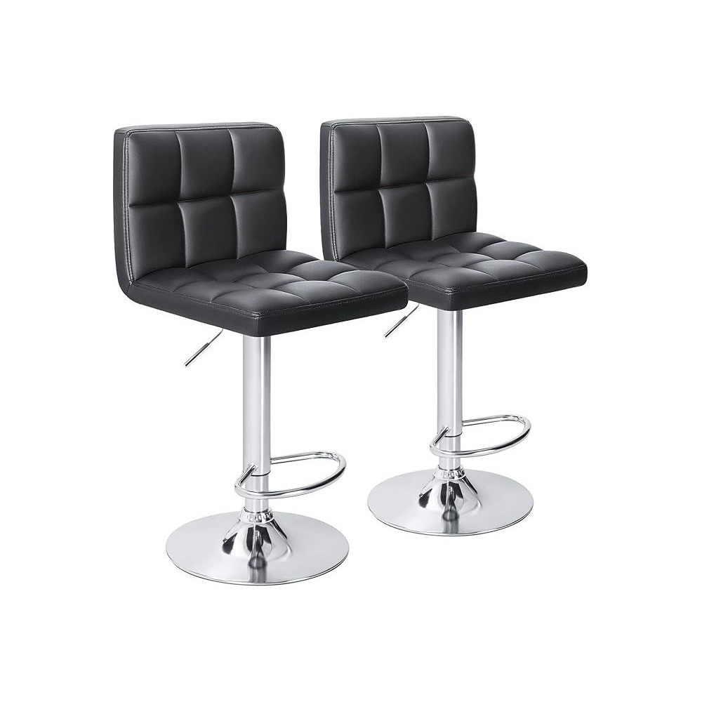 Homall Bar Stools Modern Pu Leather Adjustable Swivel Barstools, Armless Hydraulic Kitchen Counter Bar Stool Synthetic Leather Extra Height Square Island Barstool With Back Set Of 2, Black