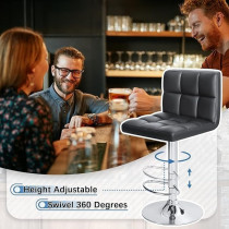 Homall Bar Stools Modern Pu Leather Adjustable Swivel Barstools, Armless Hydraulic Kitchen Counter Bar Stool Synthetic Leather Extra Height Square Island Barstool With Back Set Of 2, Black