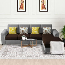 Raj Furniture Harmony 6-Seater L-Shape Sofa Set For Living Room, Brown Grey