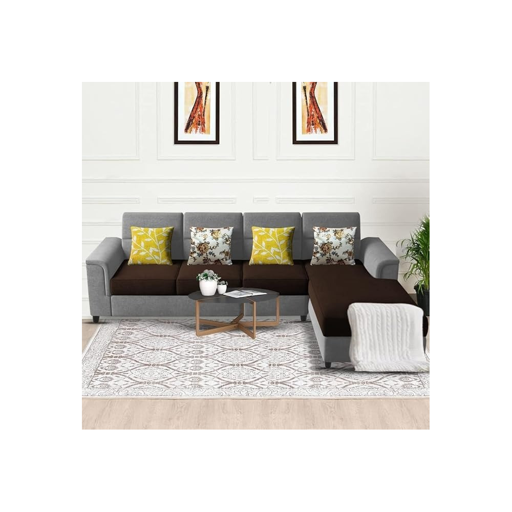 Raj Furniture Harmony 6-Seater L-Shape Sofa Set For Living Room, Brown Grey