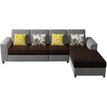 Raj Furniture Harmony 6-Seater L-Shape Sofa Set For Living Room, Brown Grey
