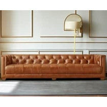 Ripple Furniture Tufted Leather Chesterfield Sofa, 300 Cm, Brown