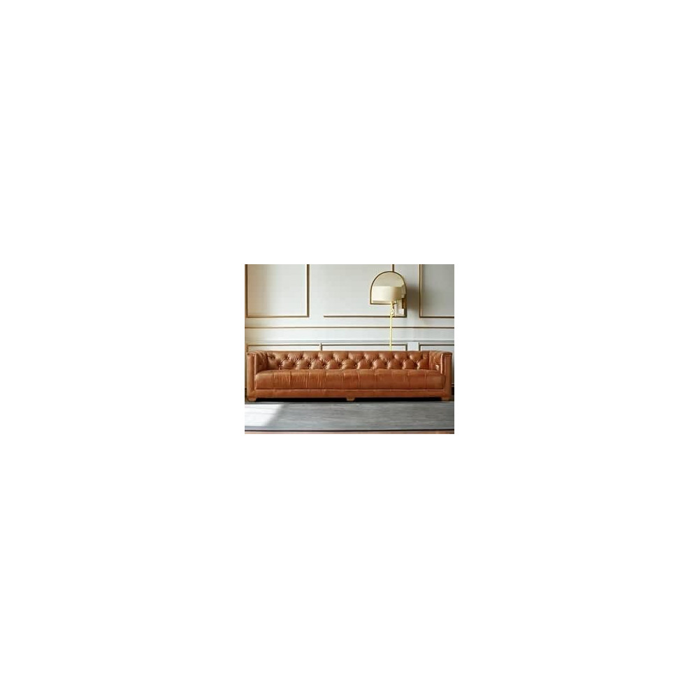 Ripple Furniture Tufted Leather Chesterfield Sofa, 300 Cm, Brown