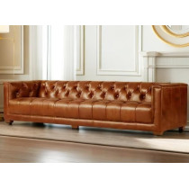 Ripple Furniture Tufted Leather Chesterfield Sofa, 300 Cm, Brown
