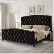 Ripple Furniture Queen Size Upholstered Bed Frame With Tufted Headboard And Footboard, Black