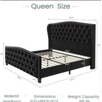 Ripple Furniture Queen Size Upholstered Bed Frame With Tufted Headboard And Footboard, Black