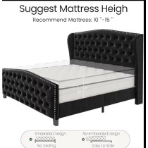 Ripple Furniture Queen Size Upholstered Bed Frame With Tufted Headboard And Footboard, Black