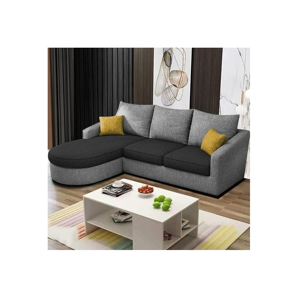 Ripple Furniture Eleganceedge 4-Seater Sofa Set For Living Room (Lhs), Black Grey