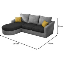 Ripple Furniture Eleganceedge 4-Seater Sofa Set For Living Room (Lhs), Black Grey